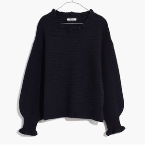 Madewell Ruffle Neck Pullover Knit Wool Blend Sweater in Black Size Medium